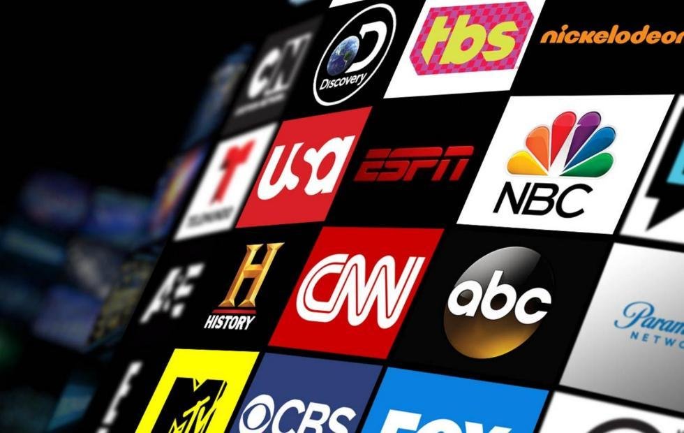 Grid of major television network logos carried on the TVStrong channel list